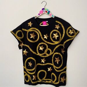 Brand New QUEEN OF SPARKLES QOS Black Star and Rope Tee